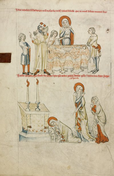 Santa Eduviges se niega a beber vino; Santa Eduviges reza ante un altar de Unknown artist