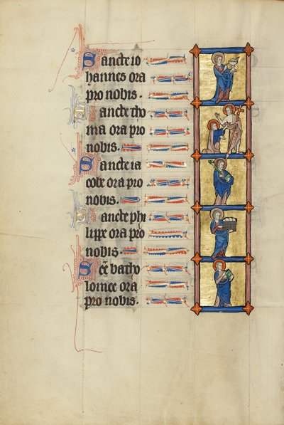 San Juan Evangelista con el cáliz envenenado; Tomás el Dudoso; Santiago con un libro y el garrote envenenado; San Felipe con una cesta de pan; San Bartolomé con un libro. de Unknown artist