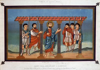 San Pablo proclamando el Evangelio - de una Biblia escrita para el Rey Carlos el Calvo en la Abadía de San Martín de Tours, siglo IX de Unknown artist
