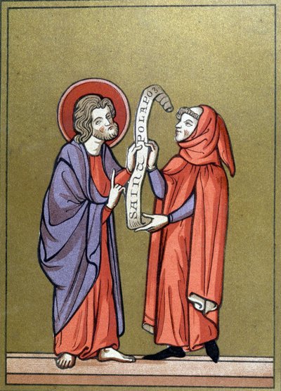 San Pablo recibiendo su misión de Cristo - de un documento del siglo XIII de Unknown artist