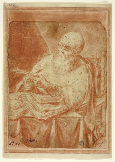 Santo Afilando una Pluma de Unknown artist