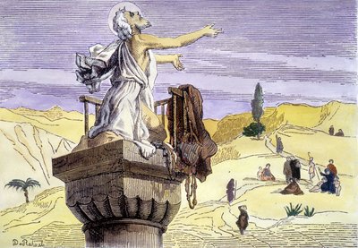 San Simeón el estilita predicando en una columna. de Unknown artist