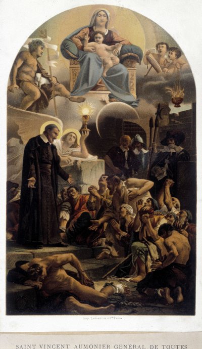 San Vicente de Paúl capellán general de los pobres (con la Virgen y el Niño Jesús) - de ap. de Unknown artist