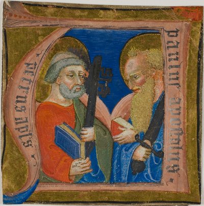 Los santos Pedro y Pablo en una "N" inicial historiada de un libro de coro de Unknown artist
