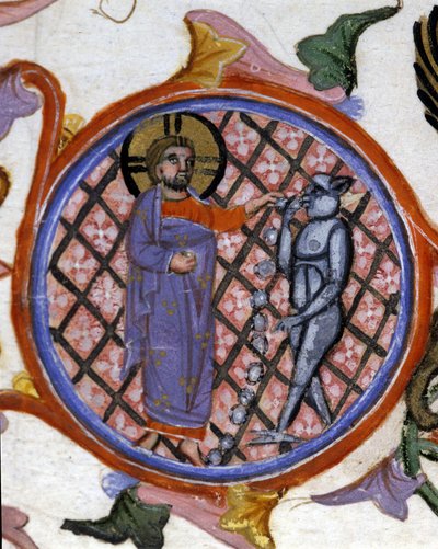 Escena de exorcismo. Miniatura del siglo XIV. Biblioteca Nazionale Braidense. Milán de Unknown artist