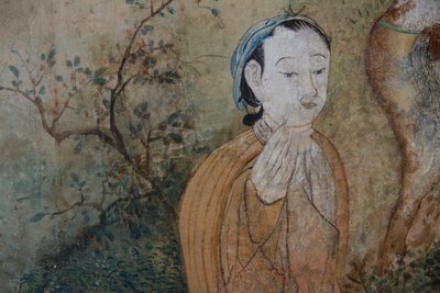 Escenas de la vida cotidiana en China (detalle del papel tapiz chino, gabinete chino, residencia de caza, por Filippo Juvarra, Stupinigi, Piamonte, Italia) de Unknown artist