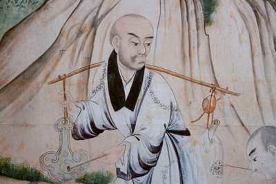 Escenas de la vida cotidiana en China, (detalle) del papel tapiz chino, gabinete chino, residencia de caza, por Filippo Juvarra (1678-1736), Stupinigi, Piamonte, Italia de Unknown artist