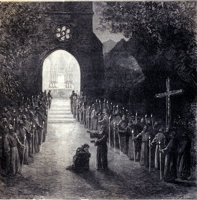Escenografía para la última escena del Acto II de la ópera “La forza del destino” (La fuerza del destino) del compositor italiano Giuseppe Verdi (1813-1901) para la representación en la Ópera de París de Unknown artist