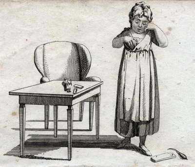 Escolar haciendo su tarea. Grabado finales del siglo XVIII. Colección privada. de Unknown artist