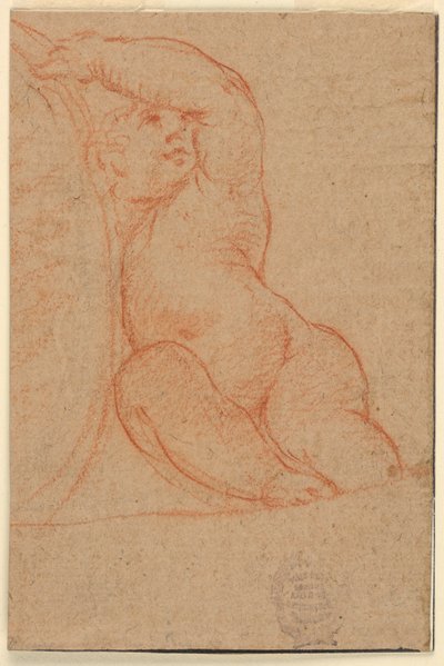 Niño sentado sosteniendo un medallón de Unknown artist