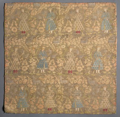 Sección de tela de seda con halconeros entre rosales de Unknown artist
