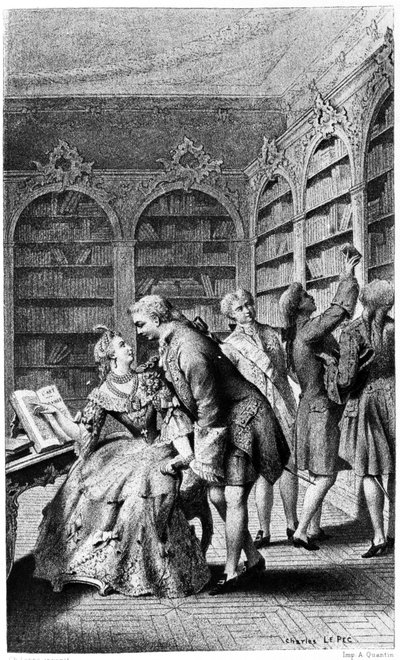 Escena de seducción en una biblioteca en el siglo XVIII de Unknown artist