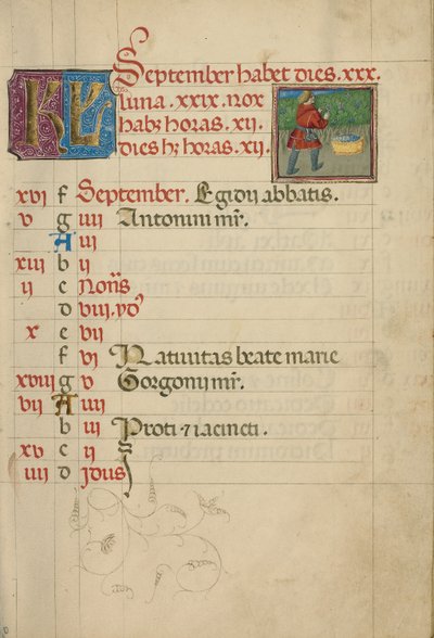 Página del calendario de septiembre; Vendimia de Unknown artist