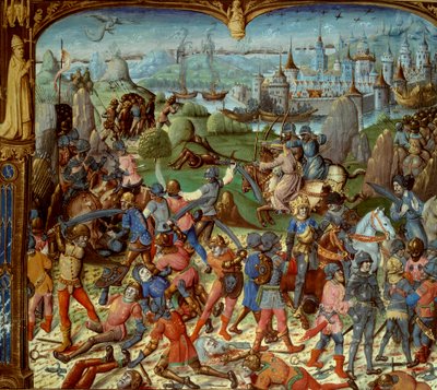 Séptima Cruzada (1248-1254). Luis IX (San Luis) (1215-1270), Rey de Francia, con los cruzados después de ser derrotados por los sarracenos en Mansourah en 1250. Se retiraron detrás de las torres de Damasco. Luis IX y sus dos hermanos son tomados prisionero de Unknown artist