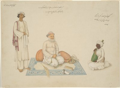 Shah Inayat Allah de Sind con su músico Makkhu y su ayudante Shaykh Qiyam al-Din, página del Álbum de Fraser. de Unknown artist