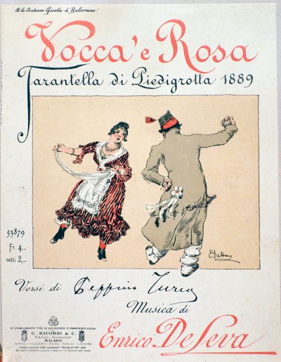 Portada de la partitura de la tarantela Vocca e Rosa de Enrico de Leva de Unknown artist