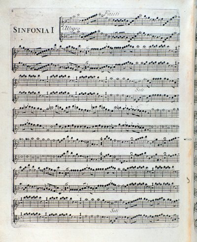 Partitura para flauta en la primera sinfonía de Sei sinfonie a piu strumenti op. 5 de François Joseph Gossec de Unknown artist