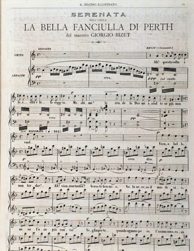 Página de partitura para La bella doncella de Perth, ópera de Georges Bizet de Unknown artist