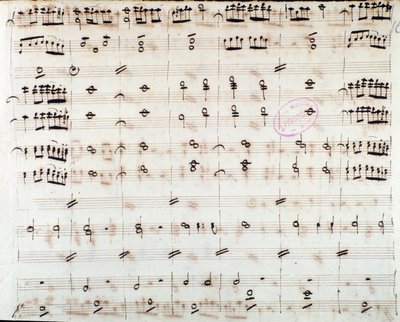 Página de partitura para el primer violín en la apertura de Mitrídates, Rey del Ponto, ópera de Mozart (1770) de Unknown artist