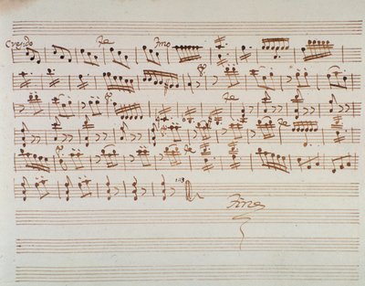 Página de partitura para el primer violín en la apertura de Mitrídates, Rey del Ponto, ópera de Mozart (1770) de Unknown artist