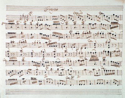 Página de partitura para el primer violín en la obertura de Mitrídates, rey del Ponto, ópera de Mozart (1770) de Unknown artist