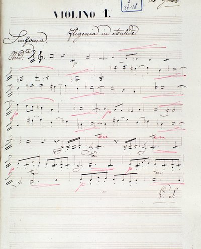 Página de partitura para el primer violín de Ifigenia en Áulide, ópera de C. W. Gluck, c.1774 de Unknown artist