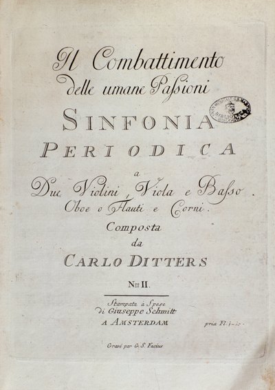 Página de partitura de la Sinfonía Periódica (el Combate de las Pasiones Humanas) por Karl Ditters von Dittersdorf de Unknown artist