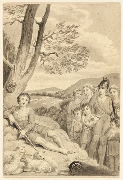 Pastor con Rebaño, Observado por Guerrero, Mujeres y Niños de Unknown artist