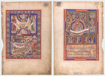 Hoja única extraída de un libro de evangelios: La Natividad (recto) y San Mateo (verso) de Unknown artist