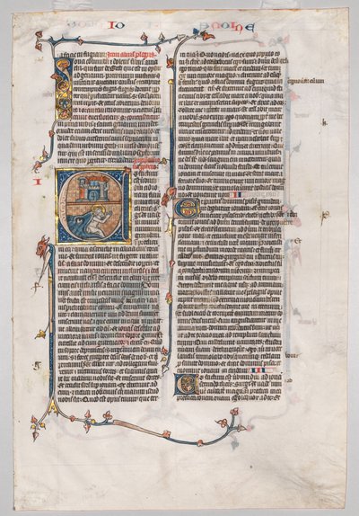 Hoja suelta de una Biblia: Inicial E[t factum est] con Jonás tragado por la ballena de Unknown artist
