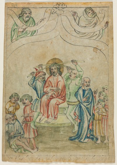 Hoja Suelta de una Biblia Pauperum: Cristo Coronado de Espinas (recto) de Unknown artist