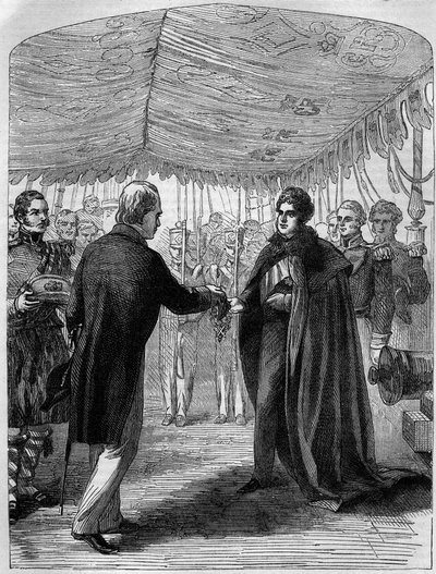Sir Walter Scott presentando la Cruz de San Andrés al Rey Jorge IV de Unknown artist