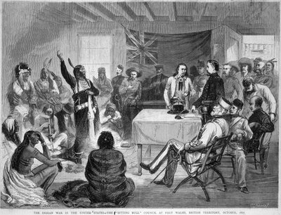 Toro Sentado y Buffalo Bill: Consejo de Toro Sentado en Fort Walsh, Territorio Británico, durante la Guerra con los Indios, octubre de 1877 de Unknown artist