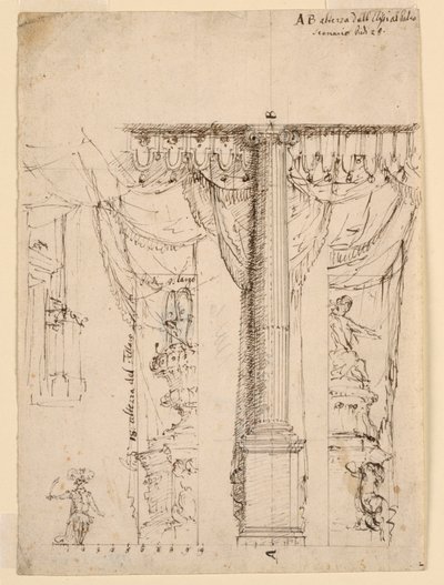 Boceto para tres alas laterales con parte del marco del proscenio de Unknown artist