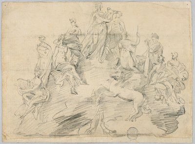 Boceto de Apolo, las nueve musas y Pegaso en la cima del Helicón de Unknown artist