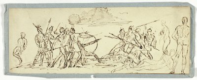 Boceto de escena de batalla (recto); Fragata (verso) de Unknown artist