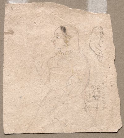 Boceto de una mujer con un elefante y otros animales al revés de Unknown artist