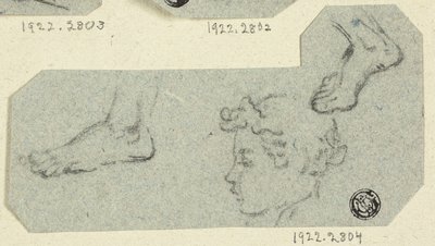 Bocetos de cabeza de niño de perfil, pies de Unknown artist