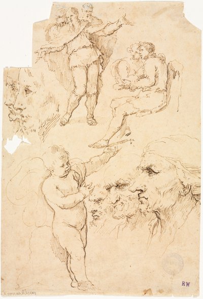 Bocetos de cabezas y figuras de Unknown artist