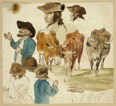 Bocetos de hombres y vacas de Unknown artist