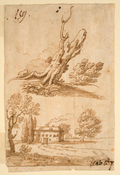 Bocetos de una Villa y Árbol de Unknown artist