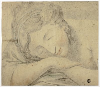Mujer dormida con la cabeza sobre los brazos de Unknown artist