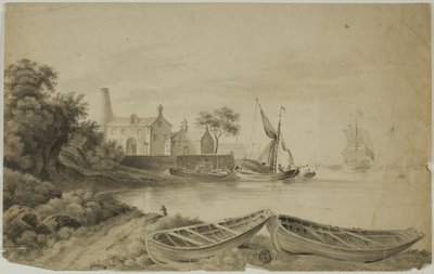 Pequeño puerto holandés con barcos de Unknown artist