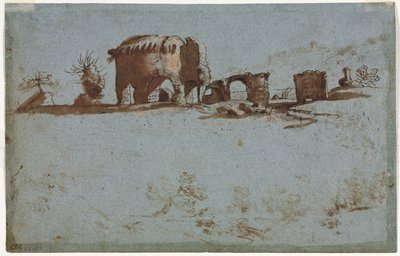 Pequeño grupo de ruinas romanas (verso) de Unknown artist