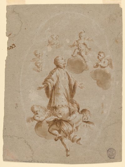 San Luis Gonzaga es recibido en el cielo por el Niño Jesús de Unknown artist