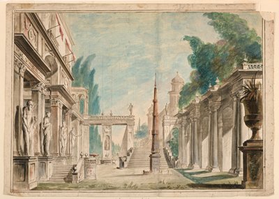 Diseño de escenario, edificio adyacente al paisaje del parque de Unknown artist