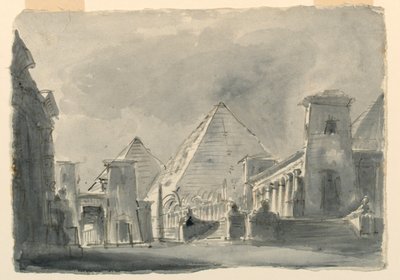 Diseño escénico, grupo de edificios egipcios desde el exterior de Unknown artist
