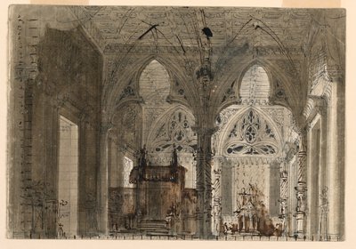 Diseño escénico, interior de iglesia gótica de Unknown artist
