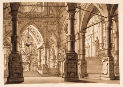 Diseño de escenario, interior de iglesia gótica de Unknown artist