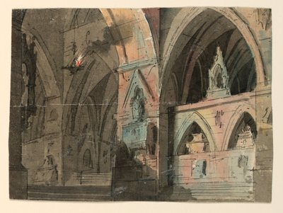 Diseño de escenario, interior de iglesia gótica de Unknown artist